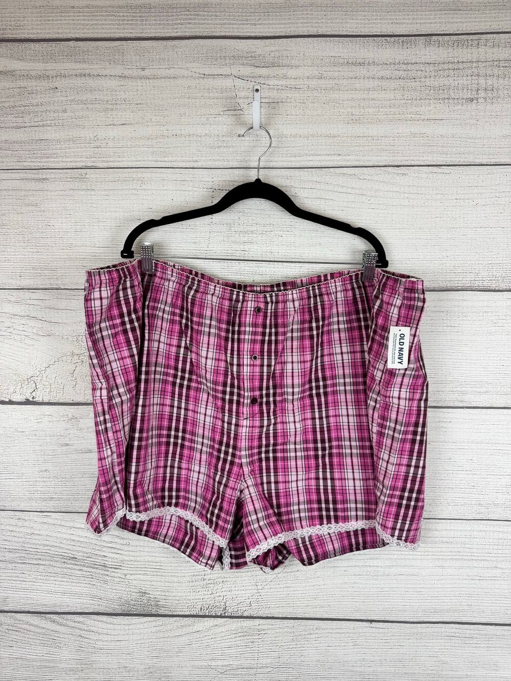 Old Navy Plus Size Burgundy Pink Plaid Poplin Boxer Sleep Shorts Size 3X